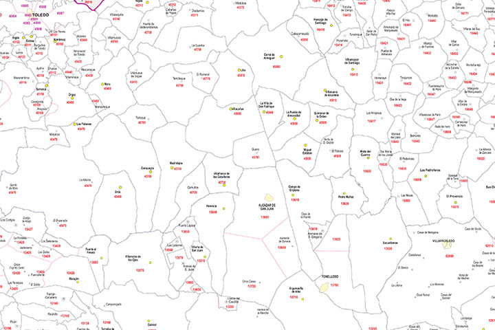 Castile-La Mancha - map of postal codes and municipalities