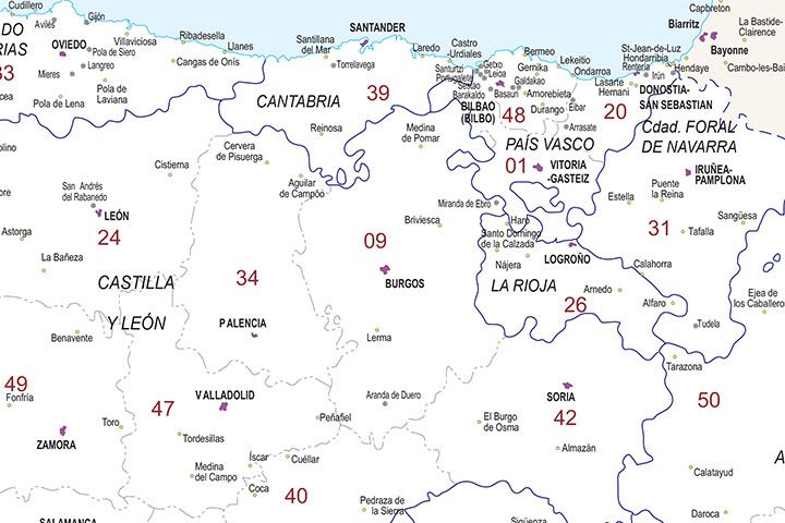 Map of Spain with postal codes