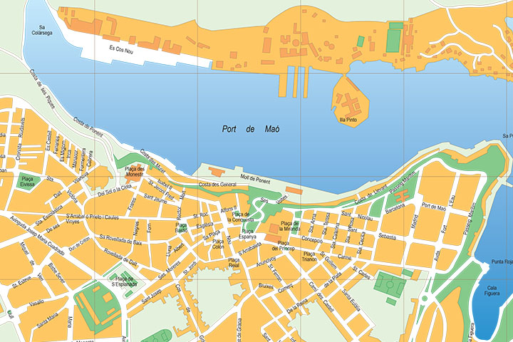 Maó (Mahon, Minorca, Balearic Islands, Spain) - city map