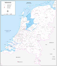 Map of Netherlands with regions and Postal Codes