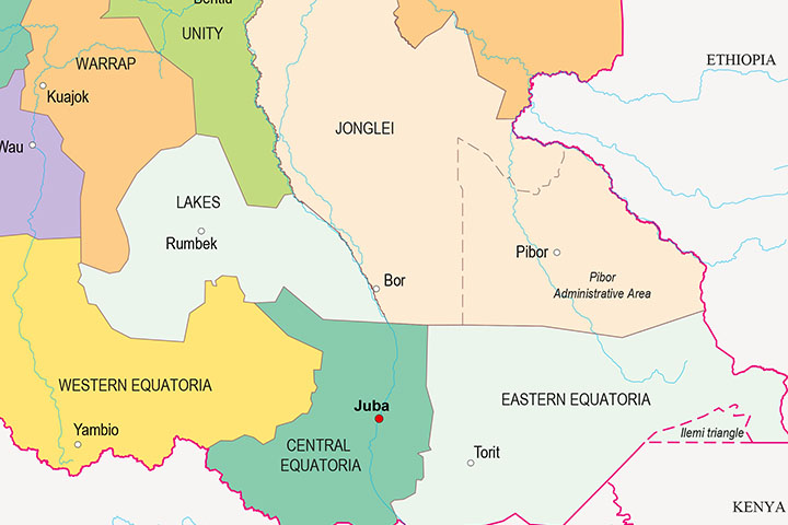 Mapa de Sudán del Sur