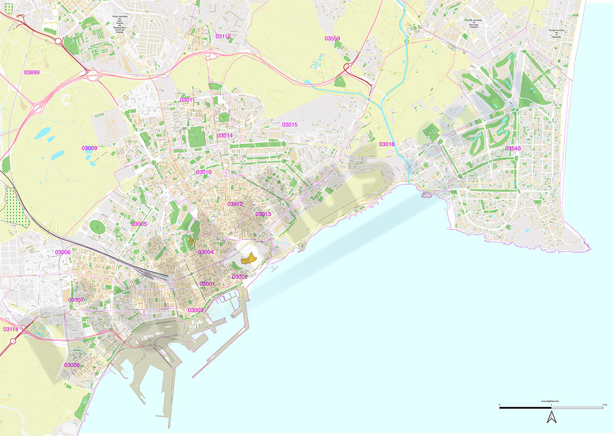 Alicante - Plano de la ciudad con códigos postales