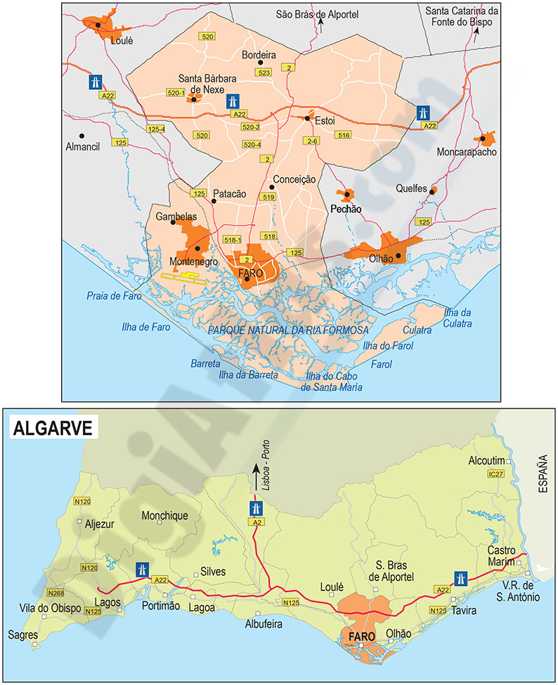 Mapa del Algarve (Portugal)