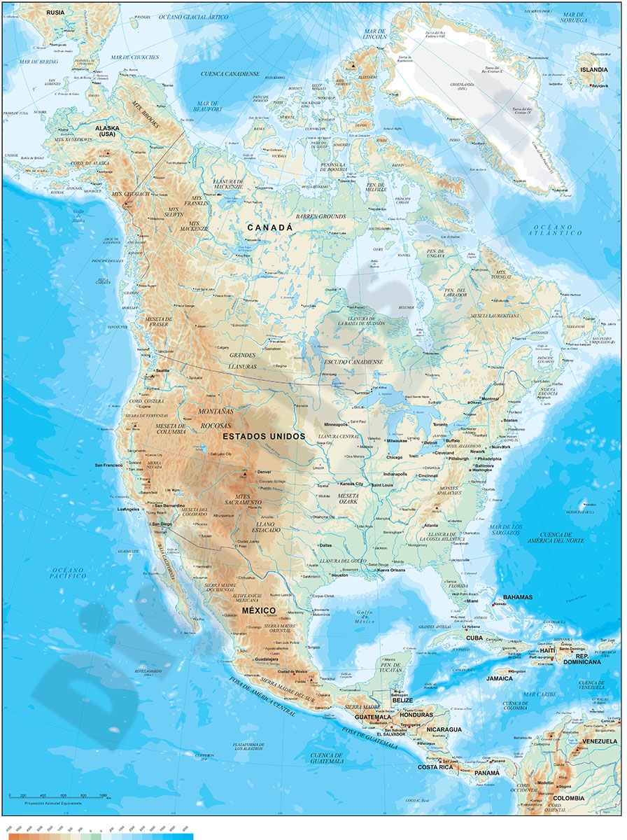 North America physical vectorized-relief map