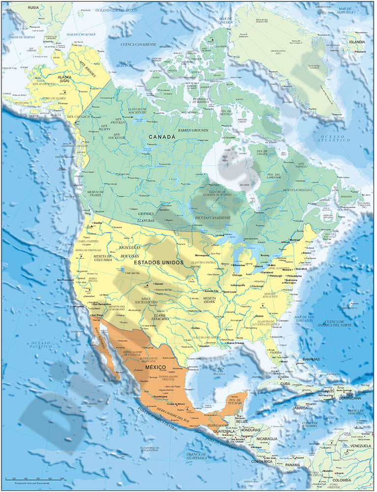 North America political and geographical map