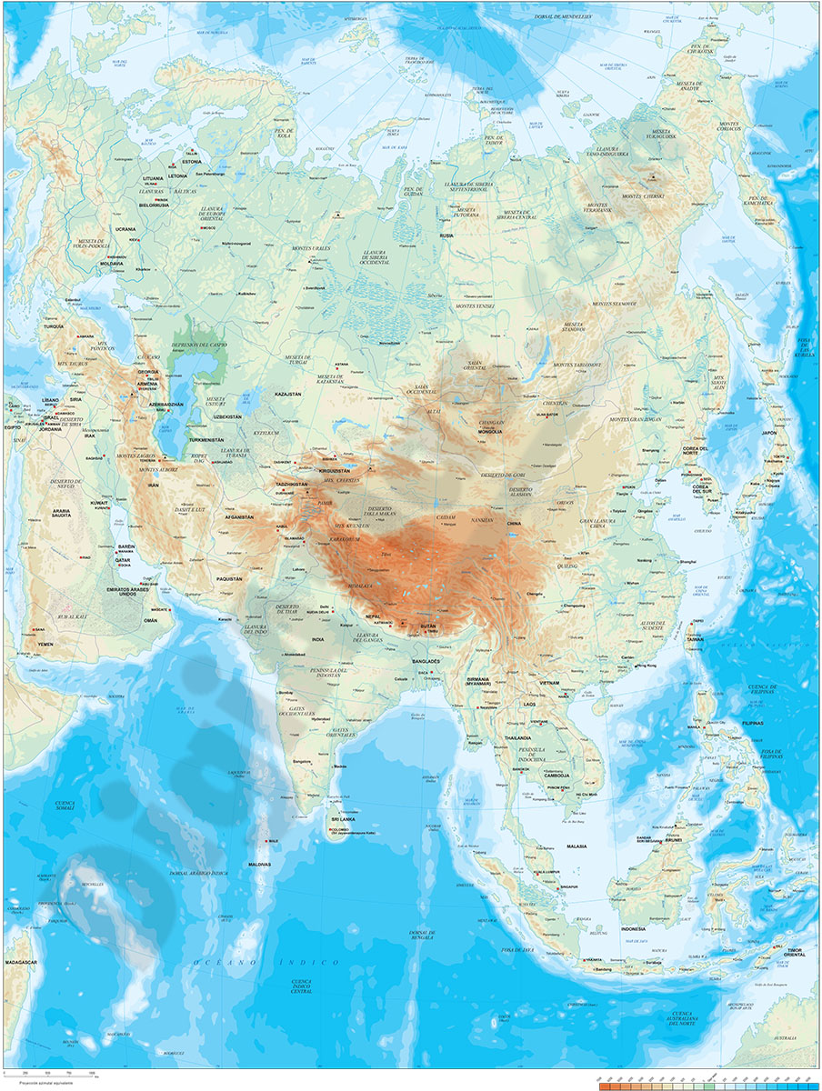 Mapa de Asia - relieve vectorial