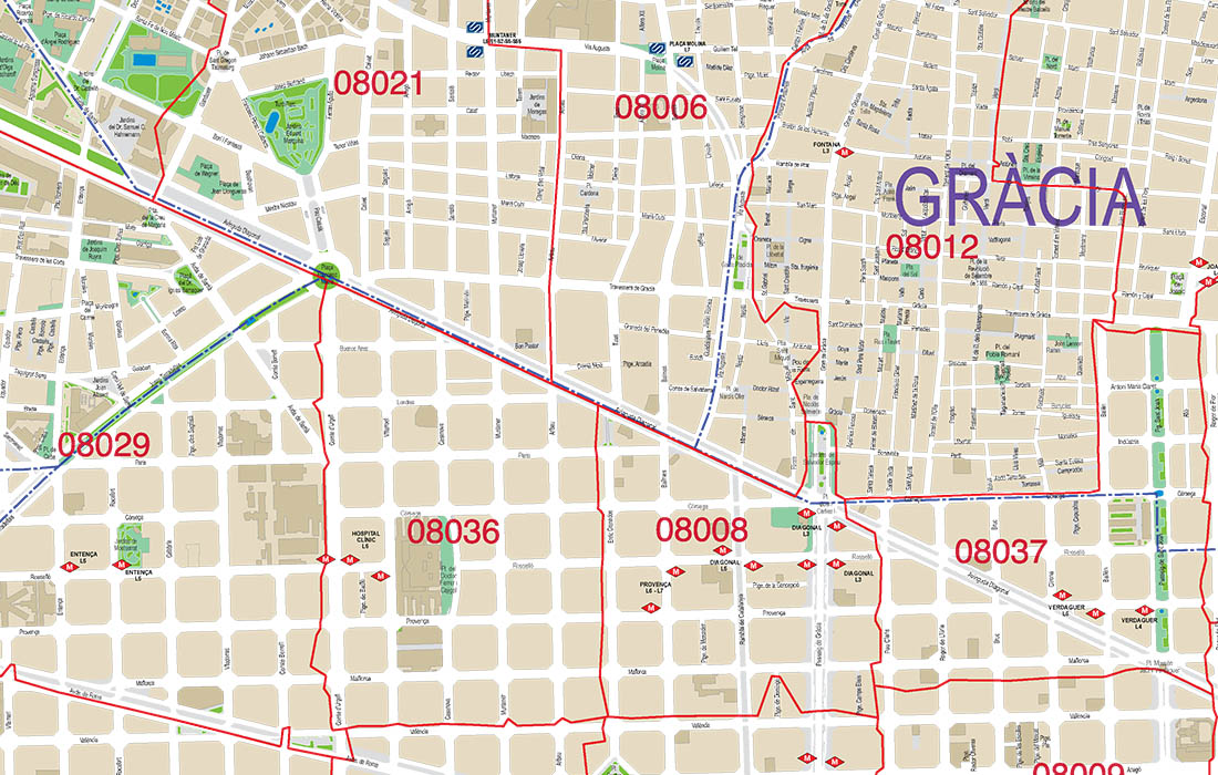 Barcelona Plano De La Ciudad Con Distritos Postales