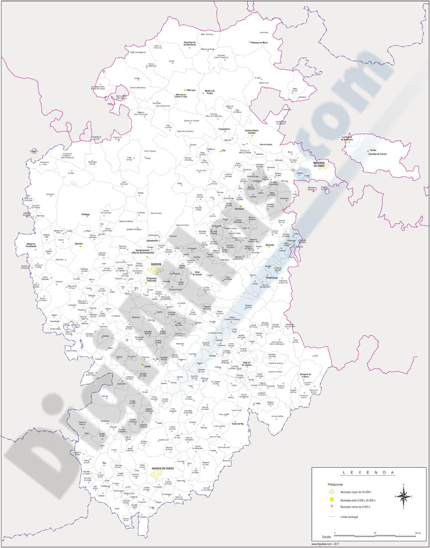Mapa de Castilla y León con límites municipales