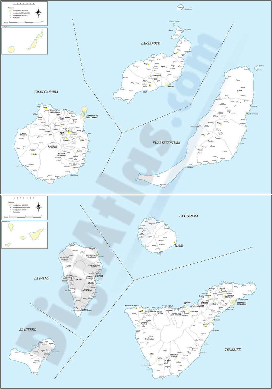 Map of Canary Islands (Spain) with municipalities