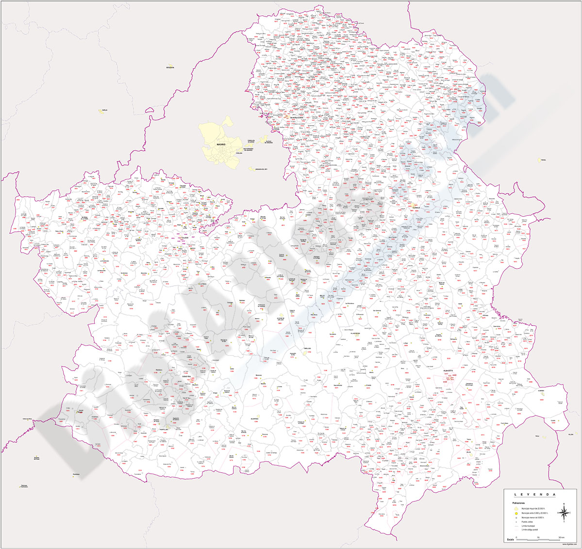 Castilla La Mancha - Mapa de códigos postales y municipios