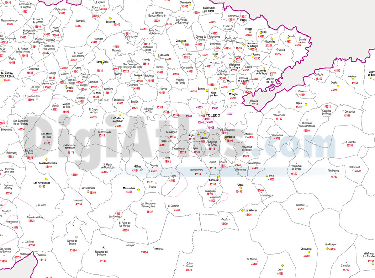DigiAtlas.com | Castile-la mancha - map of postal codes and municipalities