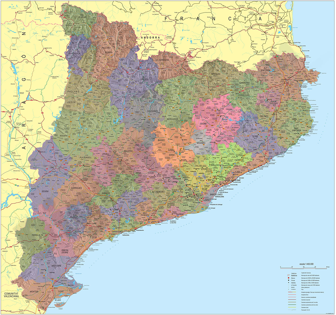  Catalonia Physical-political poster map