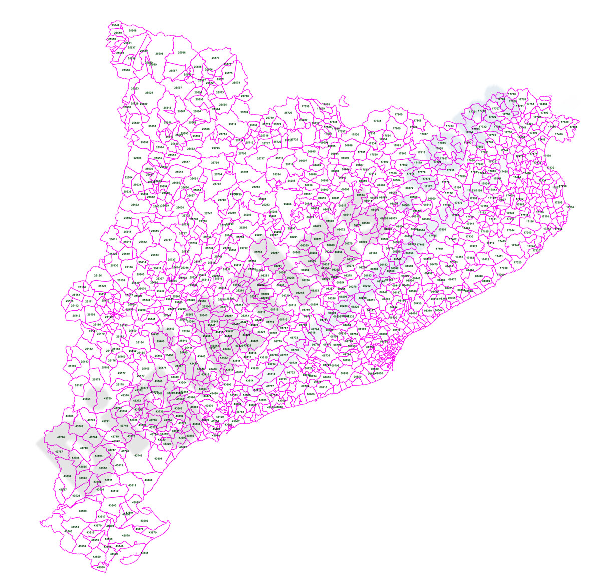 Catalonia - map of postal codes