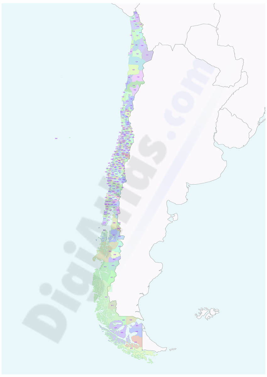 Chile - mapa de códigos postales de 3 dígitos