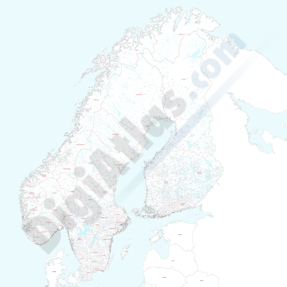 Finlandia, Noruega y Suecia - Mapa de poblaciones