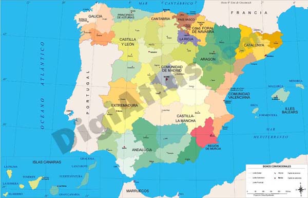 Mapa de España con Autonomías y provincias