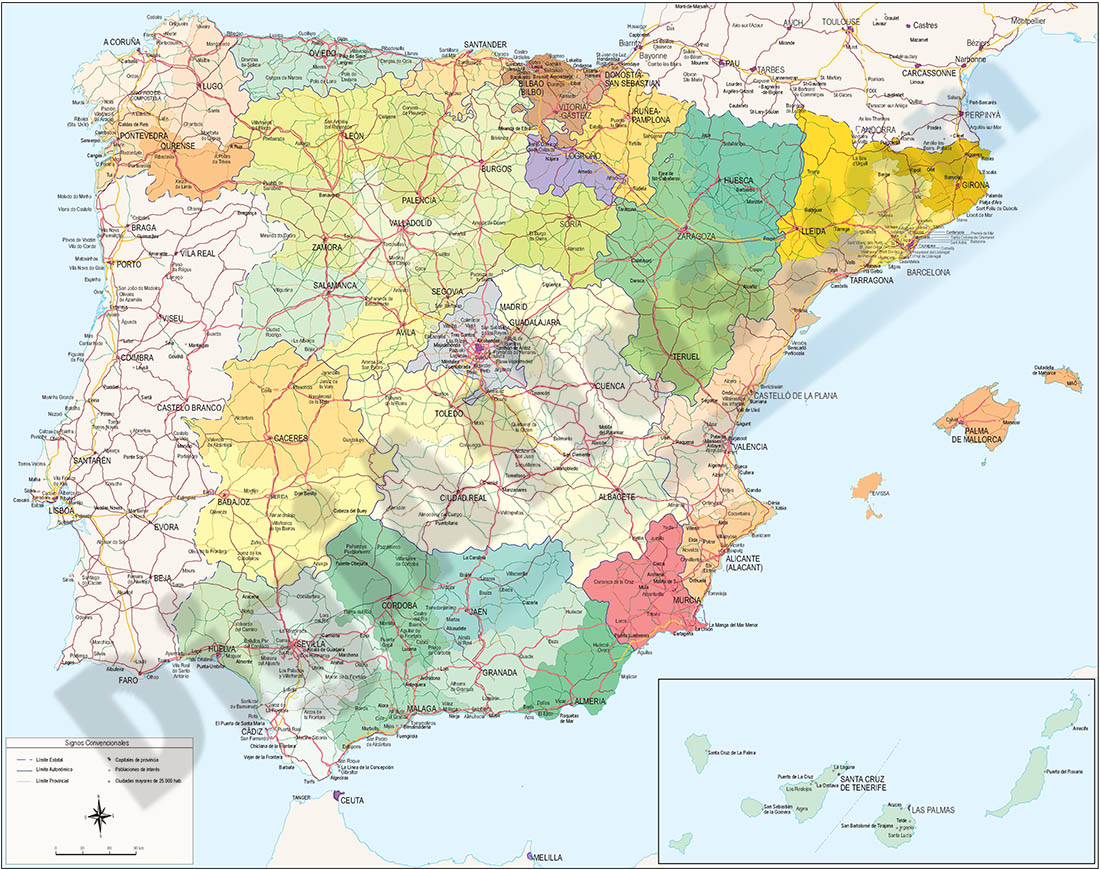 Map of spain and portugal din a3