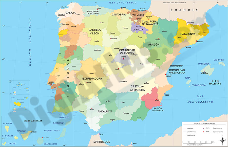  Mapa de España y Portugal con provincias