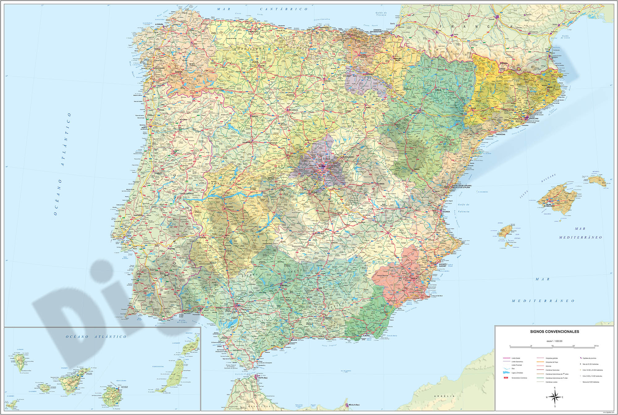      Mapa de España Politico-Relieve Poster