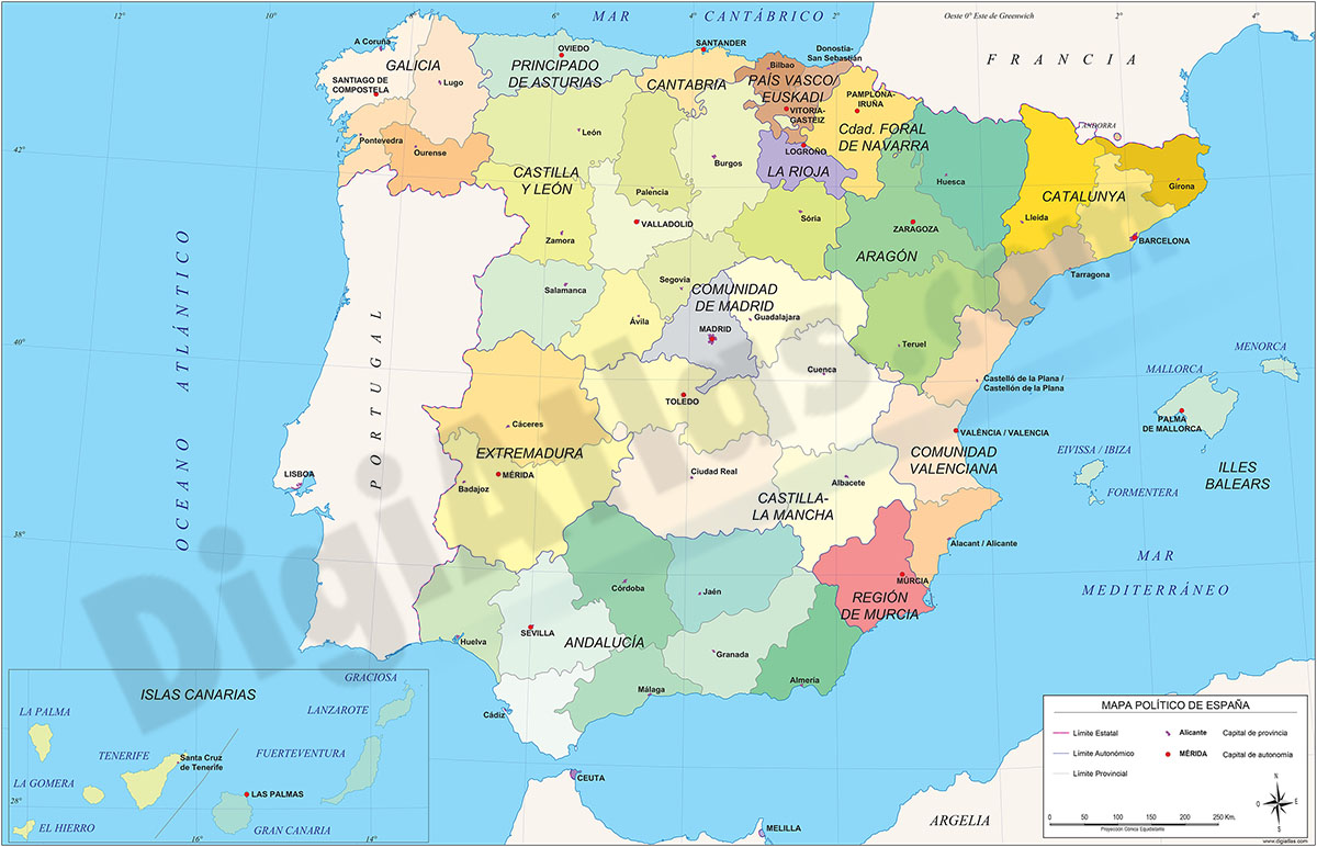 Spain map Autonomous Communities and provinces