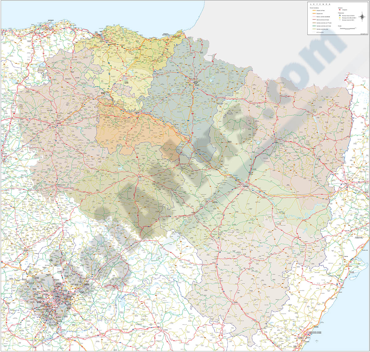 Mapa del Pais Vasco, Navarra, La Rioja, Burgos, Soria y Aragón