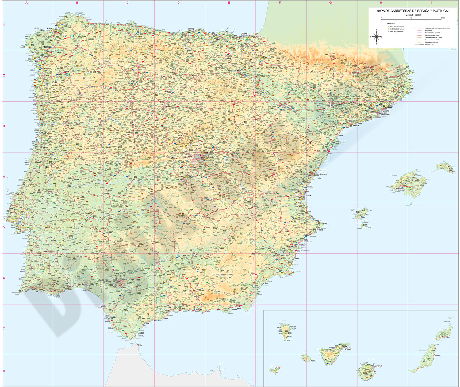   Mapa de carreteras de España y Portugal