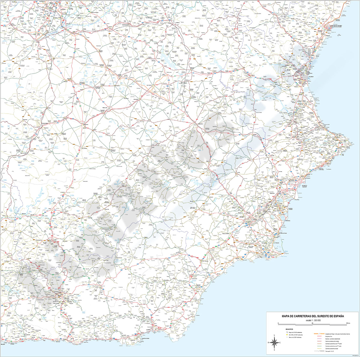 Mapa de Alicante, Murcia y Almería
