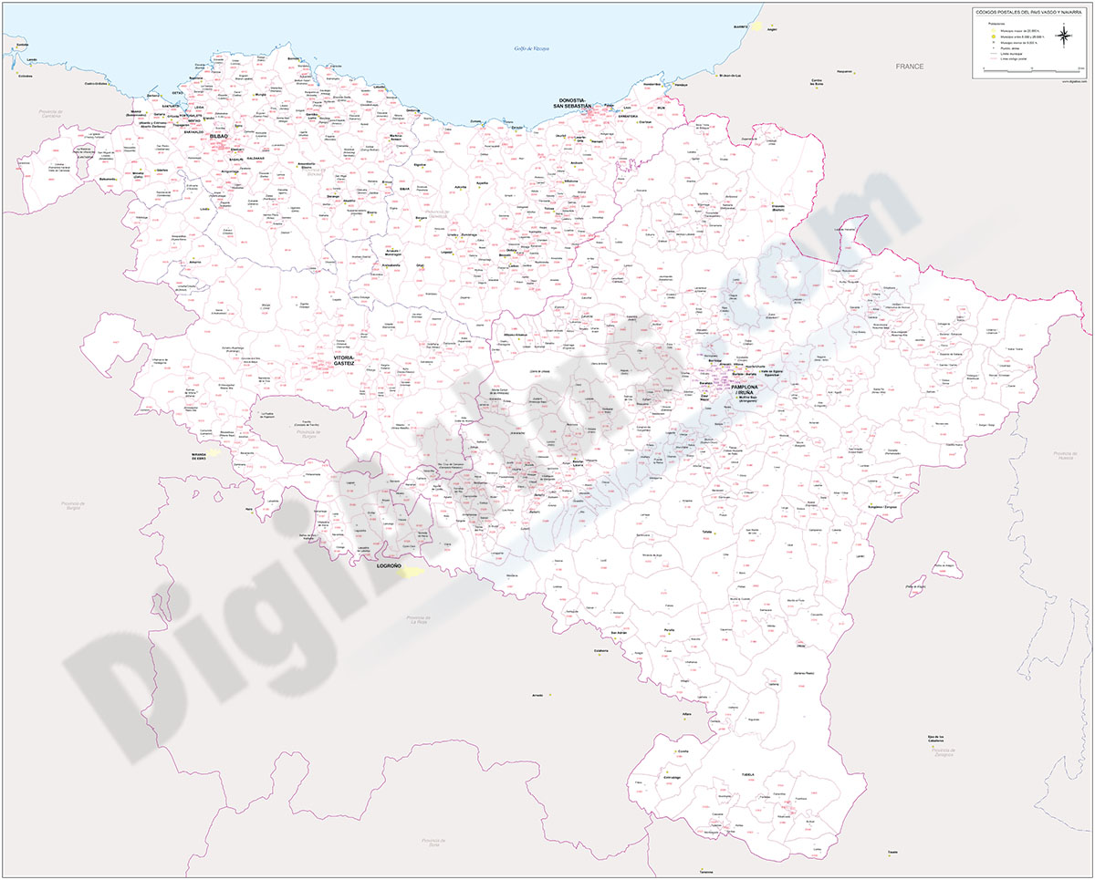 Euskadi and Navarra - map of postal codes