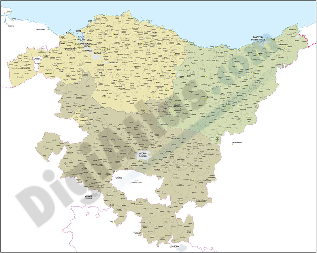 Mapa de Euskadi con términos municipales 