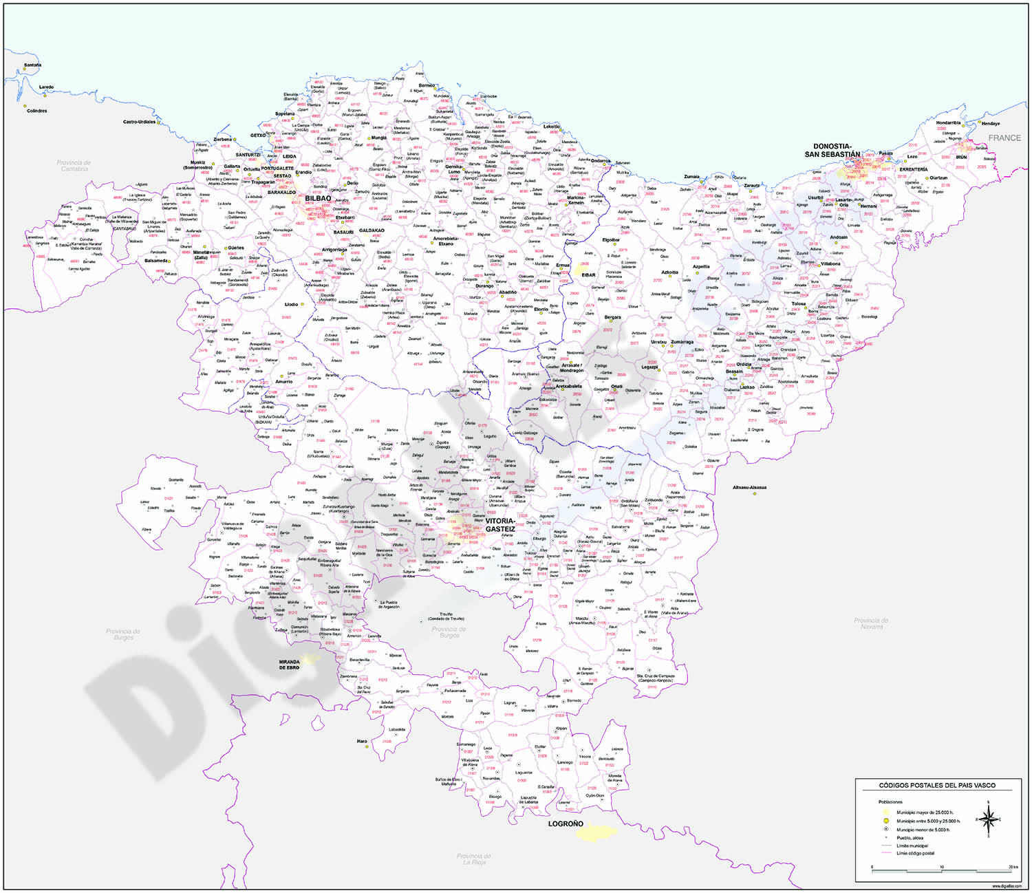 Euskadi - map of postal codes