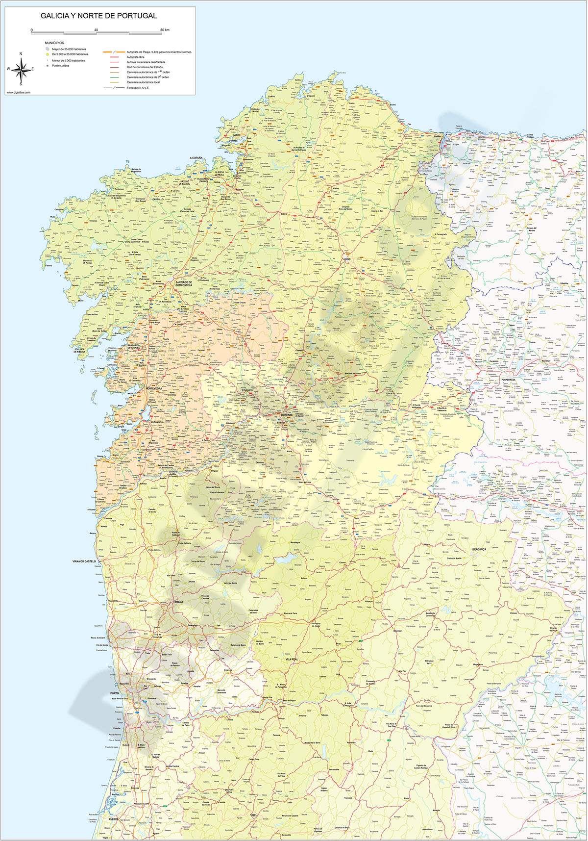 Mapa de Galicia y Norte de Portugal