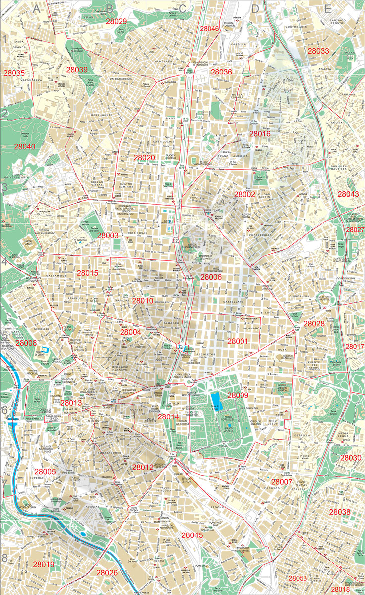 Madrid - plano callejero del centro con códigos postales