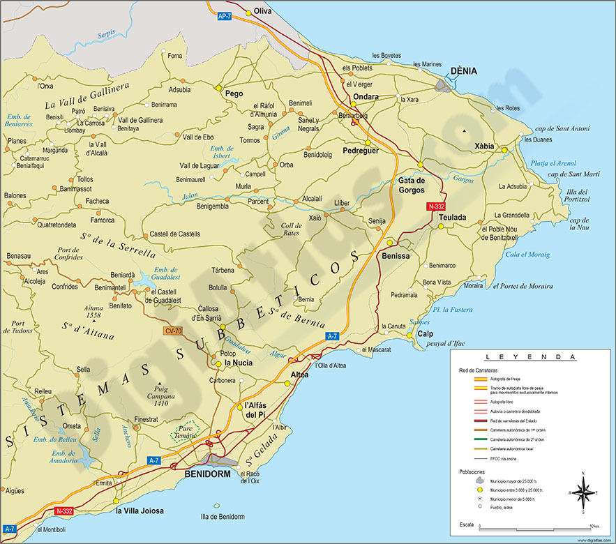 Map of Comarcas Marina Alta and Marina Baixa