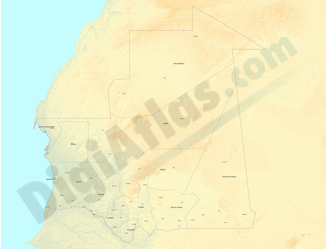 Mapa relieve de Mauritania
