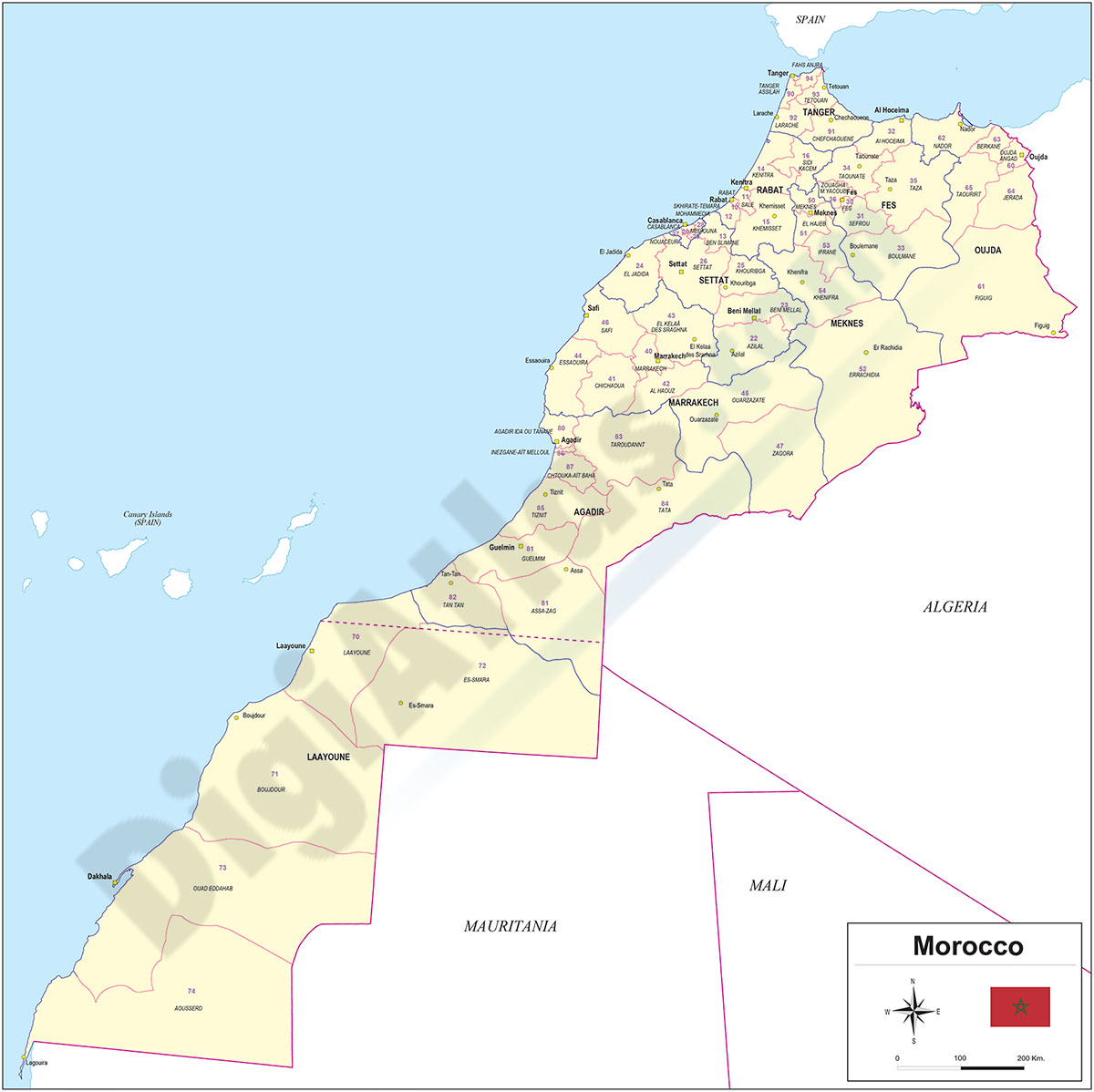 Mapa de Marruecos con regiones y codigos postales