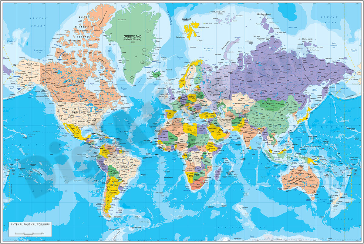 Physical-Political DIN A3 Worldmap