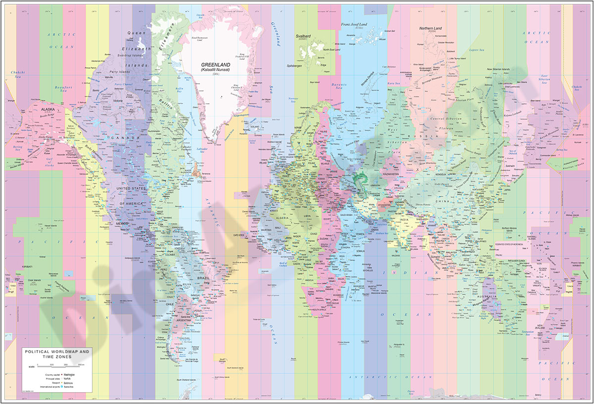World map Time Zones and Airports