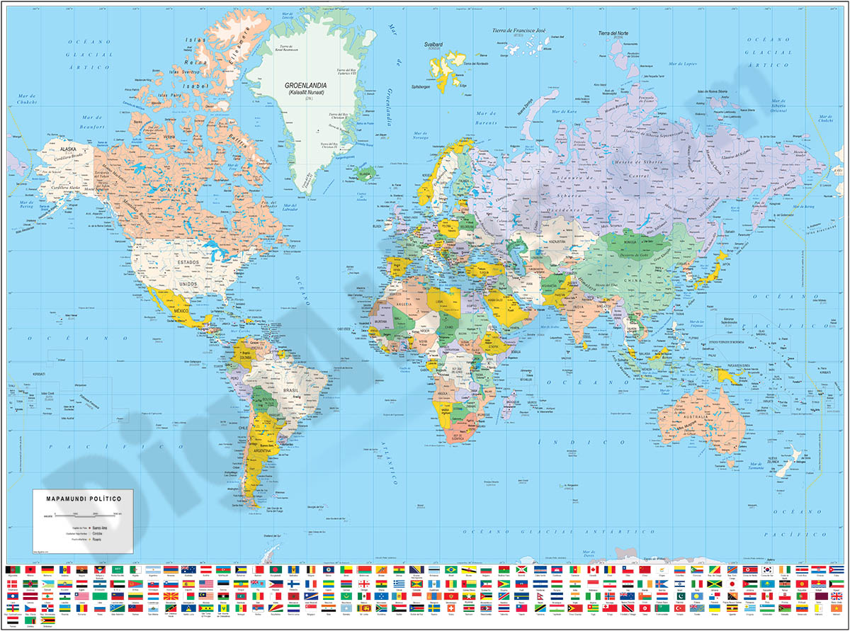 Mapamundi Politico con banderas de paises