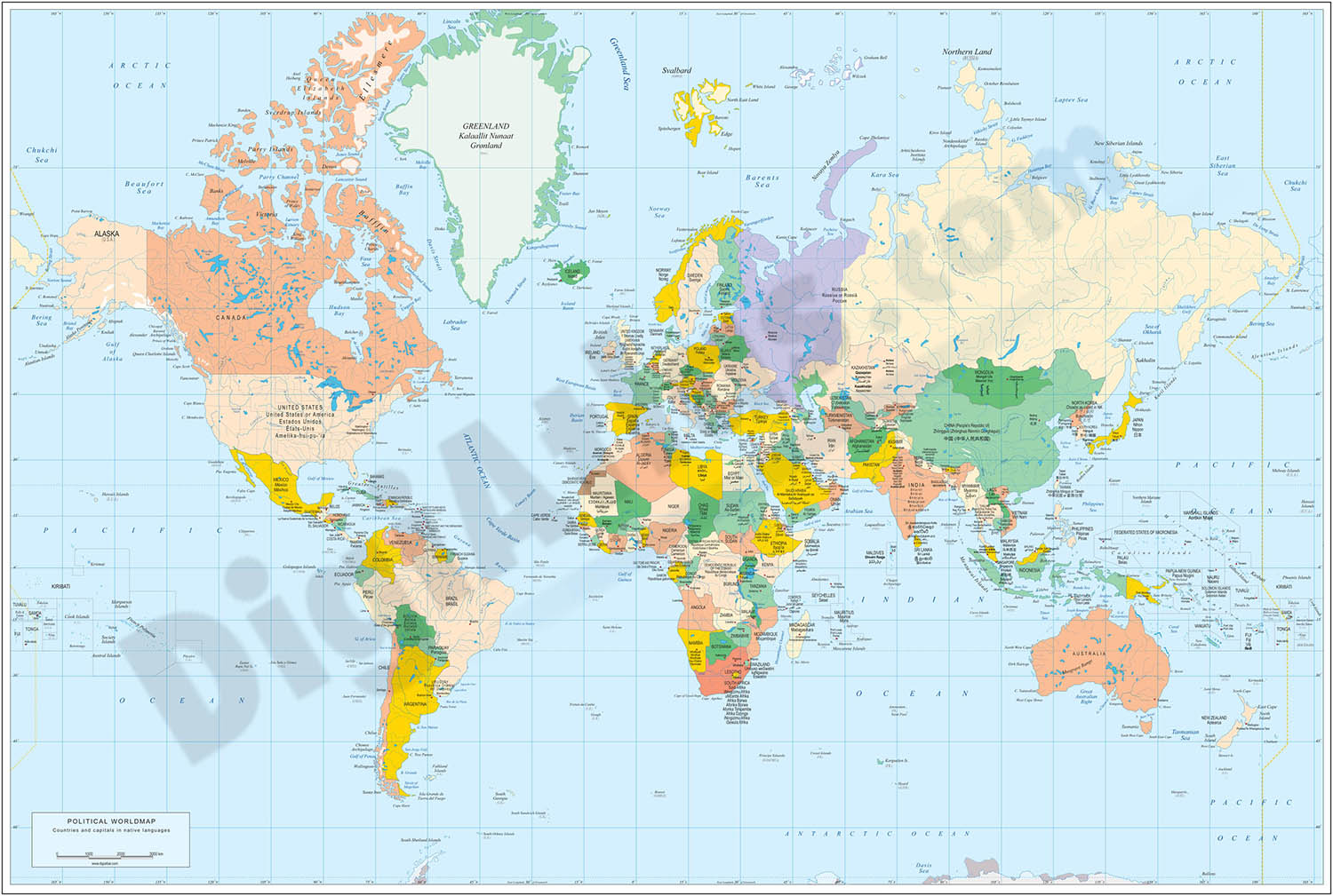 World map with official languages