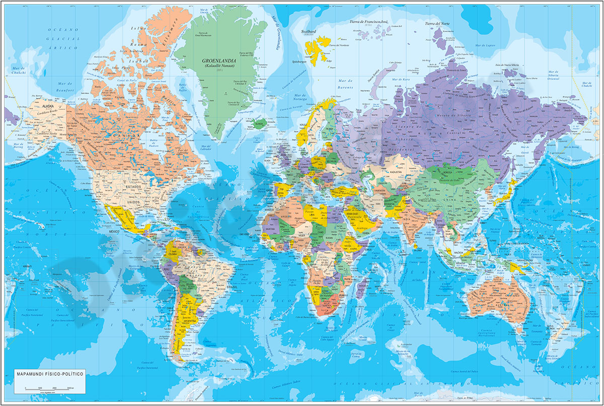  Physical-Political Poster World map