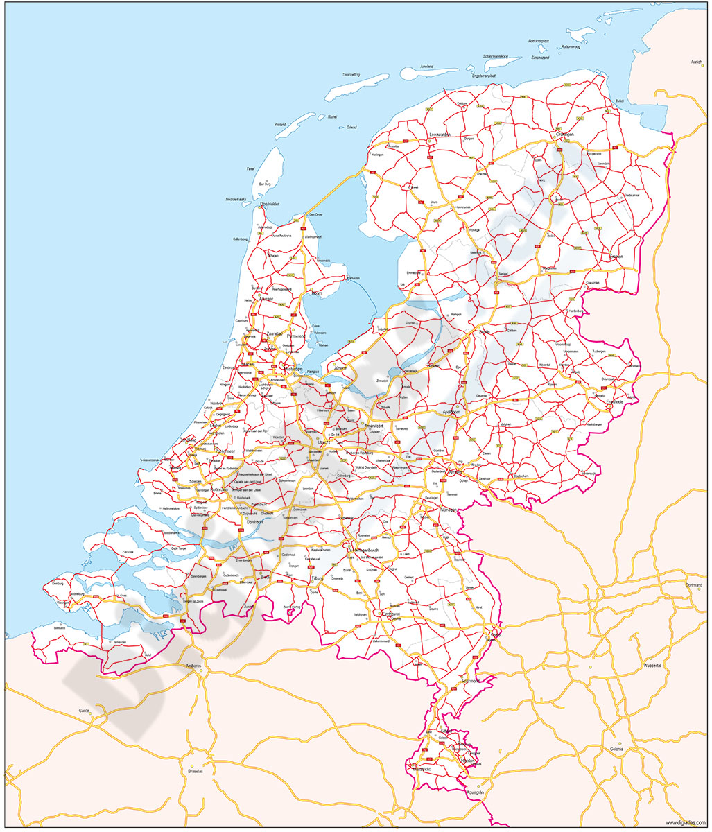 Mapa de Países Bajos con carreteras