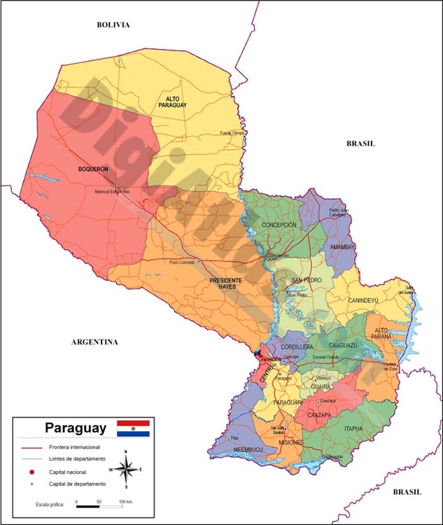 Mapa de Paraguay con carreteras