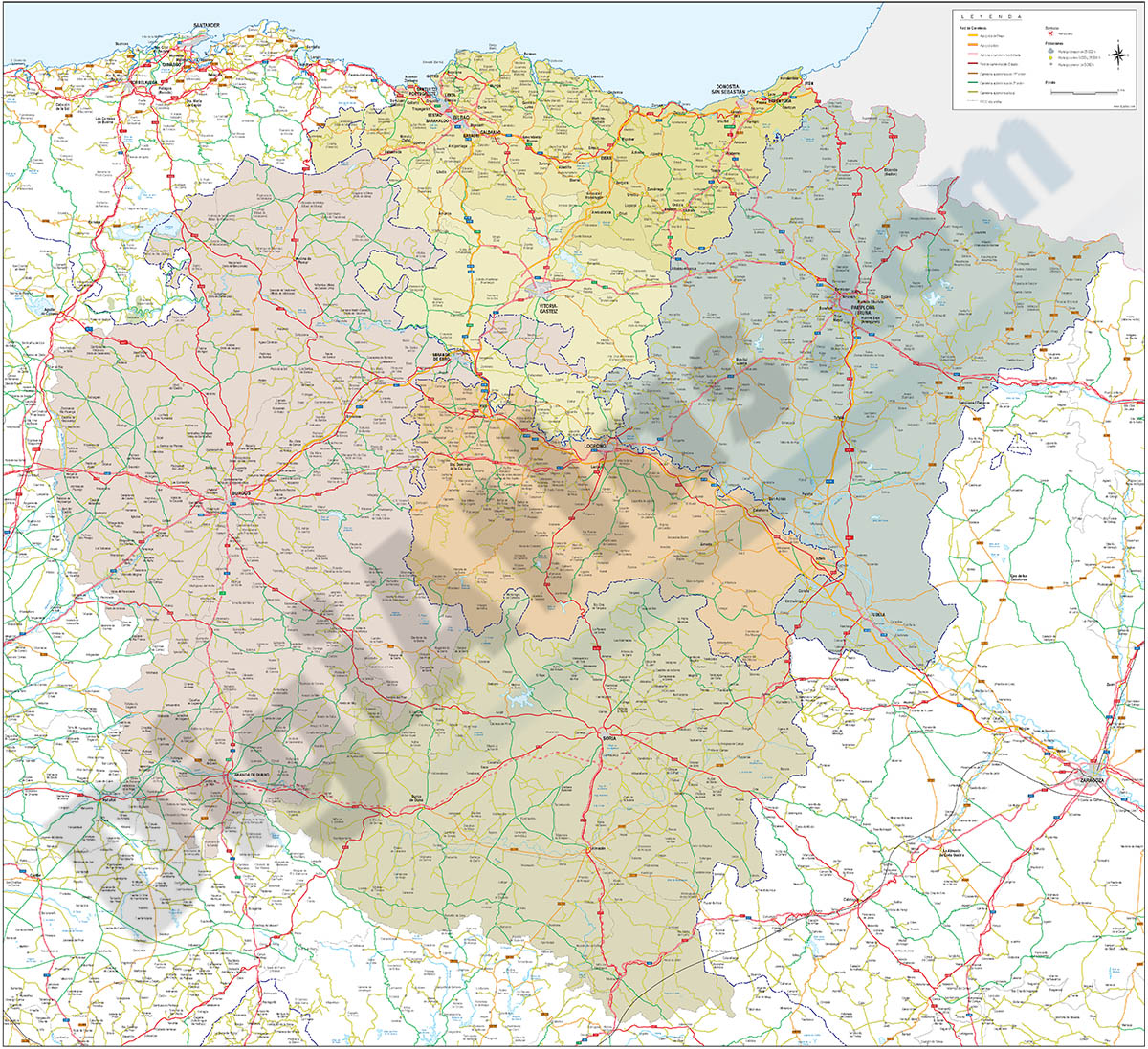 Mapa del Pais Vasco, Navarra, La Rioja, Burgos y Soria