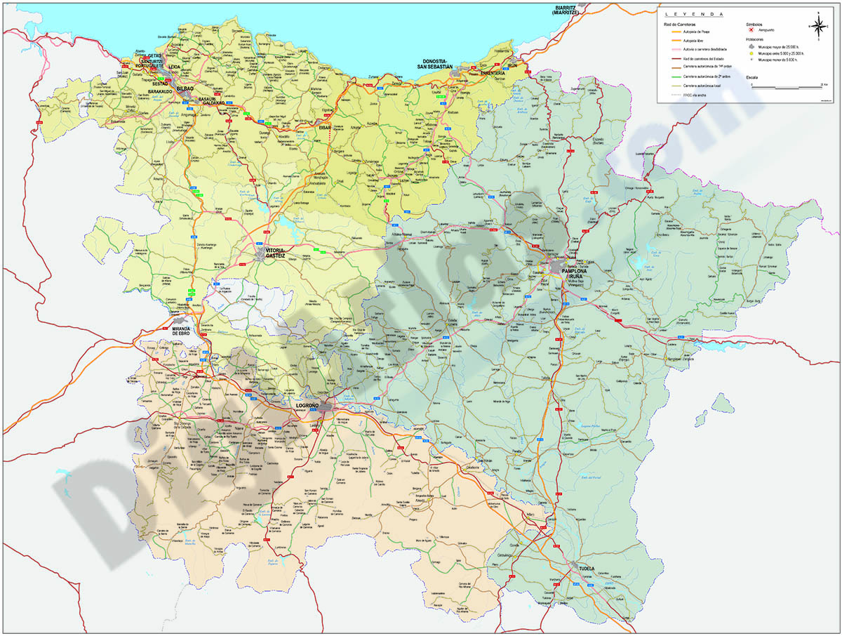 Mapa del Pais Vasco, Navarra y La Rioja
