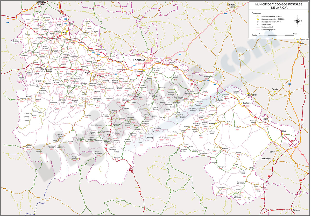 Map of La Rioja autonomous community with municipalities and postal codes