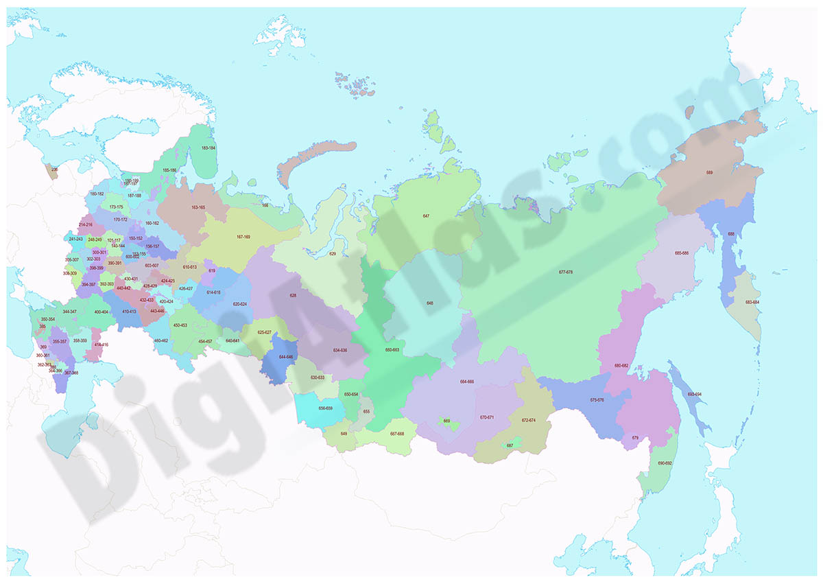 Mapa de Rusia con regiones y codigos postales