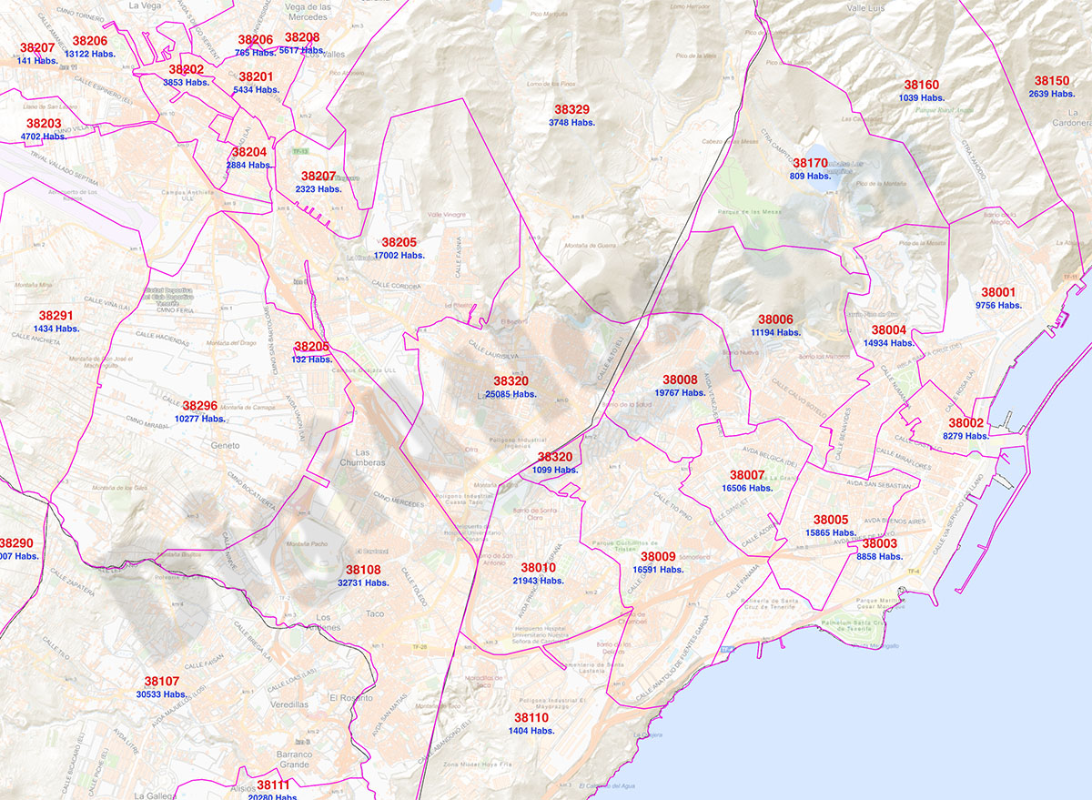 Santa Cruz de Tenerife - Habitantes por código postal