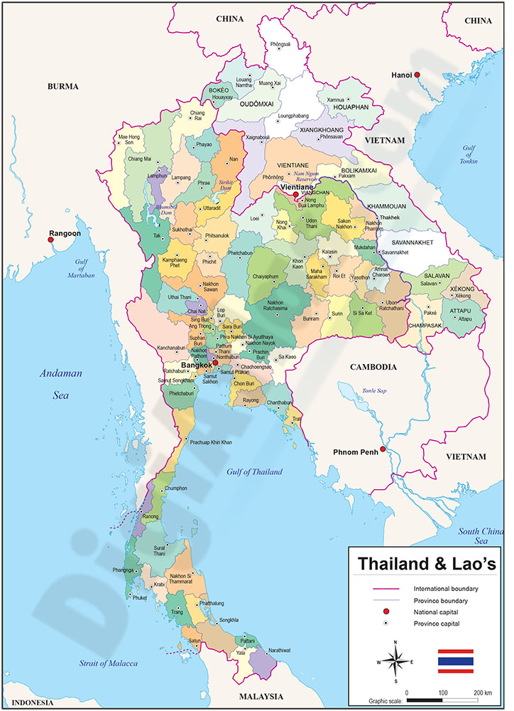 Mapa de Tailandia y Laos