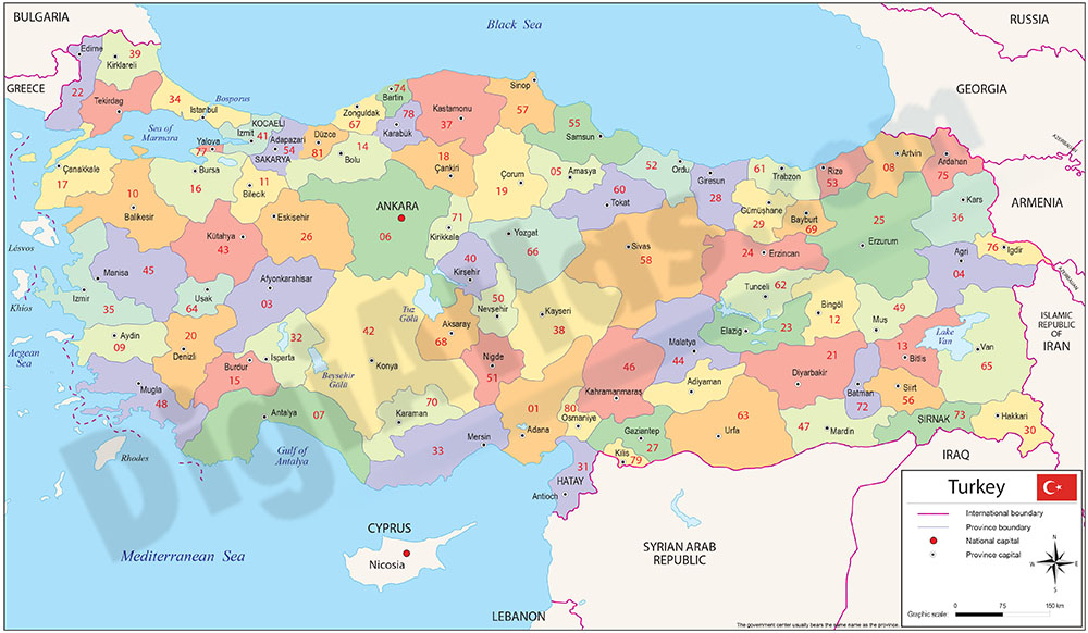 Turquía - Mapa de regiones y codigos postales