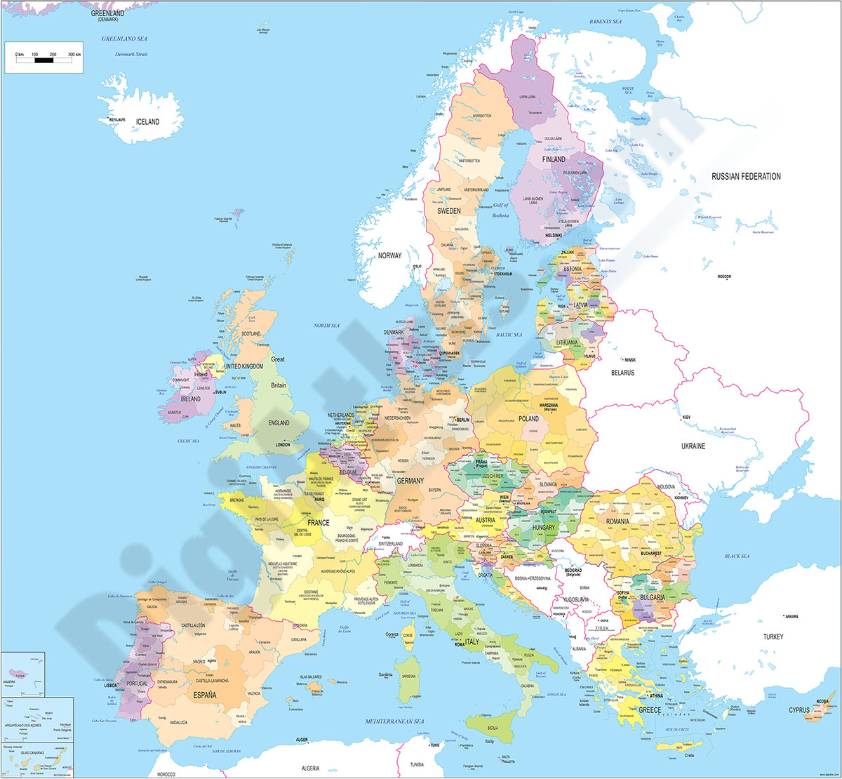 Mapa de las regiones de la Unión Europea
